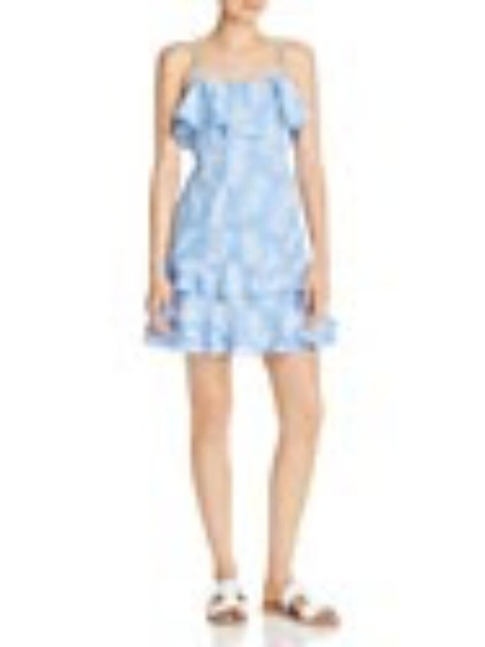 AQUA Ruffled Palm Print Dress, medium, blue